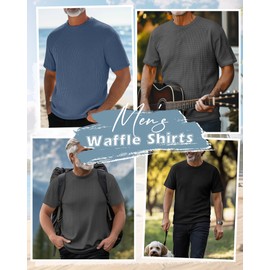 Riyiper 3 Pack Men's Big and Tall Waffle Knit Shirts Short Sleeve Crewneck T-Shirts Solid Raglan Sleeve Casual Pullover Tees(Haze Blue, Light Gray, Black,4X-Large)