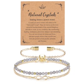 Jovivi Infinity Moonstone Bracelet,Healing Crystal Gemstone Gold Beaded Bracelets for Women Ladies Jewellery Gifts for Mum