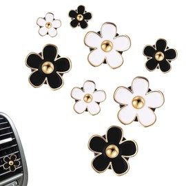 8Pcs Car Air Vent Clips Daisy Flower Air Freshener Clip Cute Flower Air Conditioning Outlet Clip for Car Interior Decorations Charm Inter Decor Accessories (Black+White)
