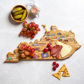 Totally Bamboo Kentucky State Shaped Cutting Board and Charcuterie Serving Platter with Artwork by Fish Kiss, Includes Hang Tie for Wall Display