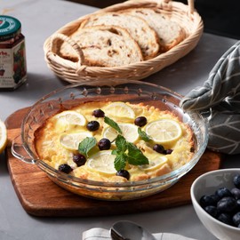 Sweejar Glass Pie Pan for Baking(2 pack), 9.5 Inches Round Baking Dish for Dinner, Non-Stick Pie Plate with Soft Wave Edge for Apple Pie, Pumpkin Pie, Pot Pies