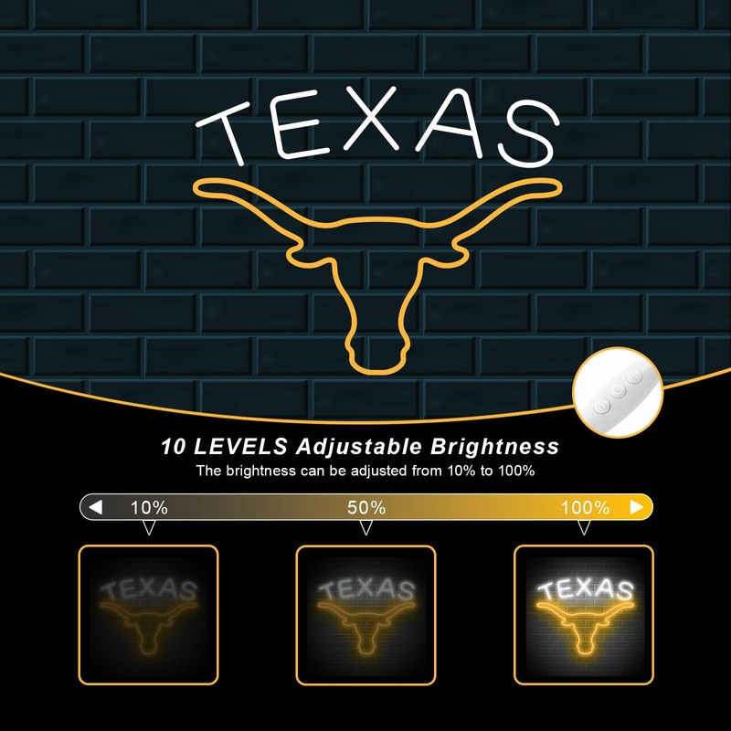 TEXAS Longhorn Neon Sign for Wall Decor -Adjustable Brightness LED