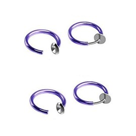Magik Clip-On Spring Action Non-Piercing Fake Septum Lip Cartilage Nose Tragus Ring (Purple, 1 Pack)