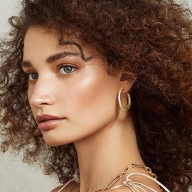 GLOQUAT CZ Gold Hoop Earrings 14K Gold Plated Hoop Earrings for Women Vintage Cubic Zirconia Hoop Earrings Fashion Round Circle Hoops Earrings for Women 35MM