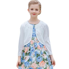 SMILING PINKER Little Girls' Long Sleeve Lace Bolero Cardigan Shrug(4-5T,Ivory)