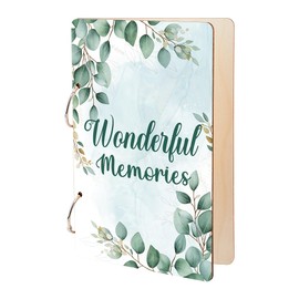 SUPERDANT Wonderful Memories Greeting Card Holder Wooden Loose Leaf Binder Greeting Card Postcard Photo Album 2-Rings Cover Watercolor Corner Leaves Keeper Book Holiday Birthday Holder Keepsake Gifts