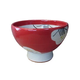 Donburi Udon Noodle Bowl with Soba, Red Raku, Floral Pattern, High Still, Udon Bowl, Japanese Style, Modern Noodle Bowl