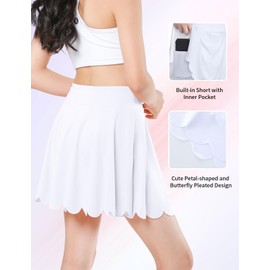 Hvididan Girls Skorts Size 10-12 Tennis Skirt with Shorts White Skirt for Girls with Pocket Flowy Butterfly Pleated Athletic Golf Uniform Cheer Skort Toddler Kids