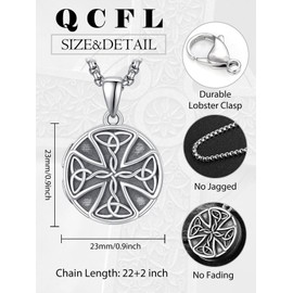 QCFL Celtic Cross Necklace Sterling Silver Locket Necklace for Men Celtic Cross Locket Pendant Jewelry Gifts for Men