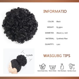ZIRANJUAN Curly Wavy Afro Puff Ponytail Hair Extension Drawstring Ponytail Wavy Loose Synthetic Hairpieces for Girls Kids (1B Black)
