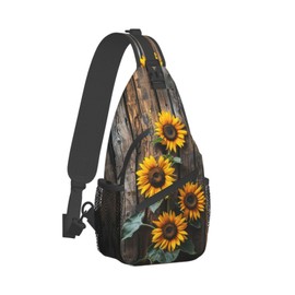 Mqtzyiwx Sunflowers On Wooden Board Sling Backpack Hiking Backpack Crossbody Bag Sports Lightweight And waterproof Chest Bag Shoulder Bag For Women Men