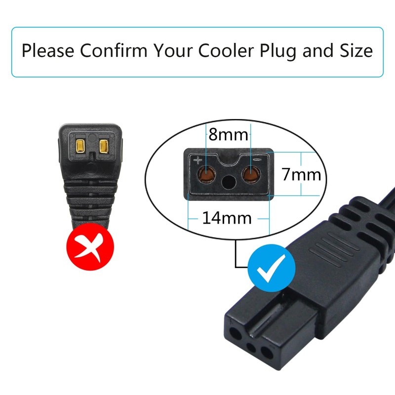 12V Car Cooler Plug Power Cord Cable 2M/6FT, Mini Refrigerator