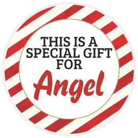 This is a Gift for Angel - 100 Pack Circle Stickers 3 Inch - Candy Cane Merry Christmas Gift Tag Present Tree Holiday Custom Name Santa Claus