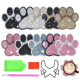 SAVITA 10pcs Dog Paw Diamond Art Painting Coasters Kits, Cute Diamond Art Painting Coasters with Holder Multicolored Diamond Art Painting Coasters for Girls Boys DIY Crafts Supplies