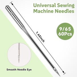 60 PCS Universal Silk&Chiffon Sewing Machine Needles, Size 65/9 Needles for Lightweight Fabric, Suitable for Singer, Brother, Janome Home Sewing Machine