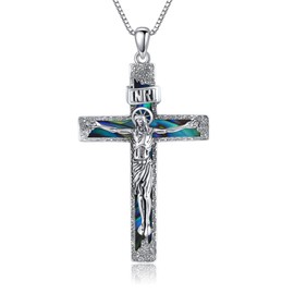 HUKKUN Crucifix Jesus Cross Necklace Sterling Silver Jesus Christ Cross Pendant for Men Religious for Men