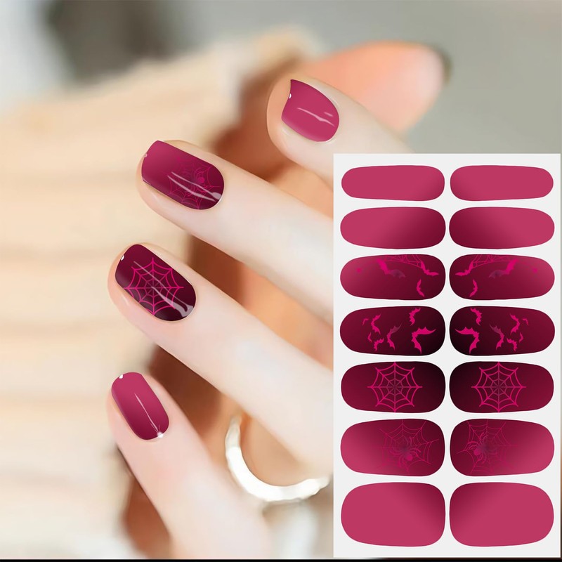 12 Sheets Pink Red Halloween Nail Stickers for Women, Gradient