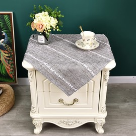 NEWISHER Rustic Farmhouse Embroidered Small Square Tablecloth Jacquard Striped Table Cloth Linen Washable Fabric Side Table Cover Kitchen Dining Home Decoration Coffee 24x24 inch