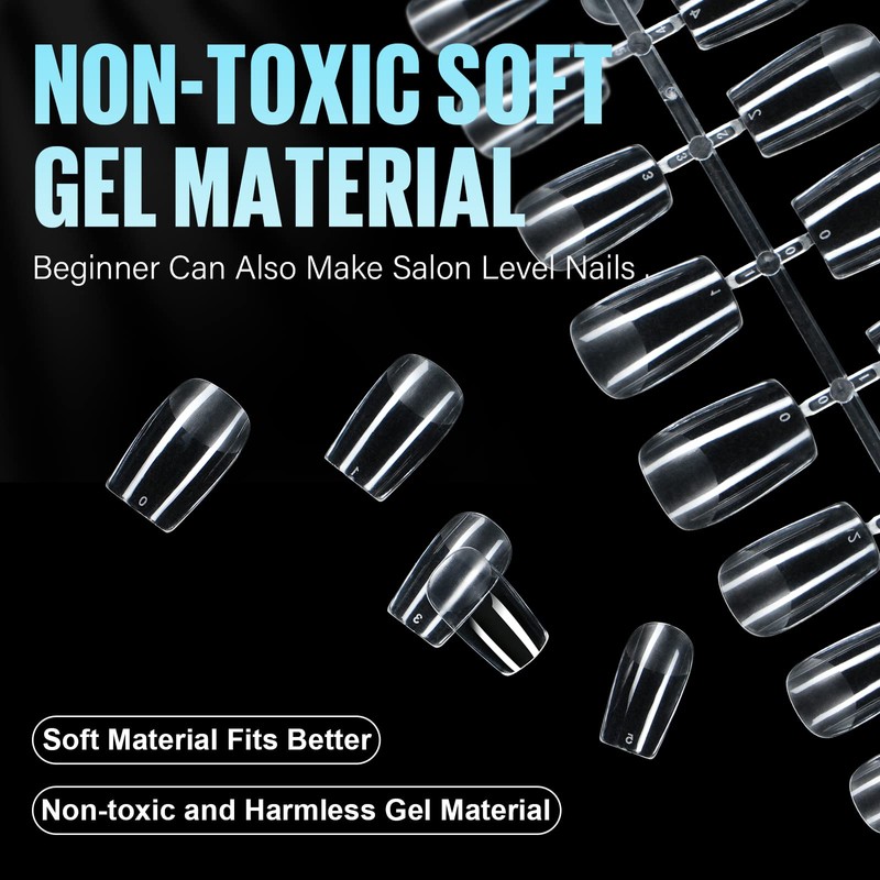 TOMICCA Square Short Nail Tips for Gel Nails, Gel Full