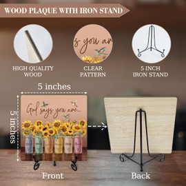 Christian Desk Decor, God Says You Are Wooden Sign With Iron Stand, Bible Verse Sign Gifts For Women Friends Besties, Sunflower Religious Desk Sign For Home Office Living Room Bedroom Shelf Decor -27