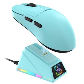 AJAZZ AJ159 APEX 8K Wireless Gaming Mouse, Magnetic Charging Dock with TFT Screen, Pixart PAW3950 Sensor, Up to 42K DPI, 56g Ultralight, 100M Clicks HUANO Switch, Tri-Mode Mice, for PC/MAC (Blue)