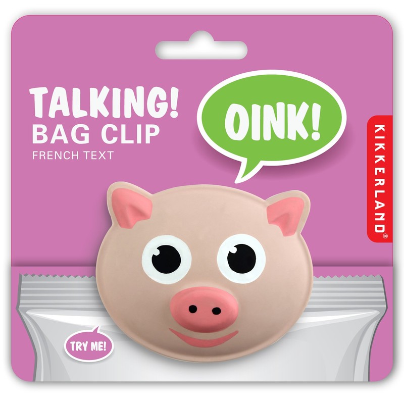 Kikkerland Pig Talking Bag Clip, Rubberized Coating, Fun Oinking Sound,