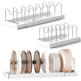 Topfdeckelhalter Küchen Organizer, Verstellbares Deckelhalter mit 9 Verstellbaren Teiler, 32-57CM Topfdeckel Pfannen Organizer, Schublade Erweiterbares (Weiß)