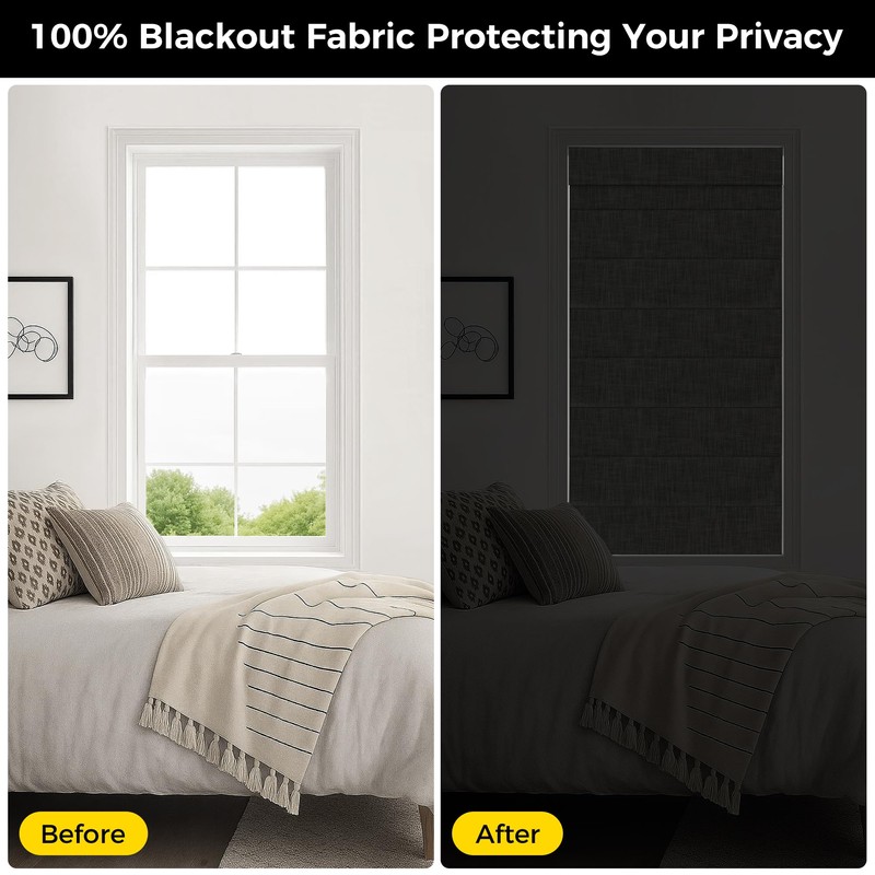 UNISHADES No Drill Cordless Roman Shades, 35×64 in, Room Darkening
