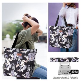 HOMESPON Large Waterproof Beach Tote Bag with Zip and Pockets for Women (Floral)