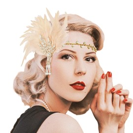 VENOFEN 1920s Feather Flapper Headband Roaring 20s Headpiece Great Gatsby Headband Vintage Feather Headpiece for Women and Girls