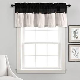Lush Decor Linen Button Window Curtain Valance, 18" L x 52" W, Black & White