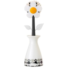 Vigar Flower Power Nylon Dish Brush with White Vase Holder, 11-1/2-Inches, White, Black