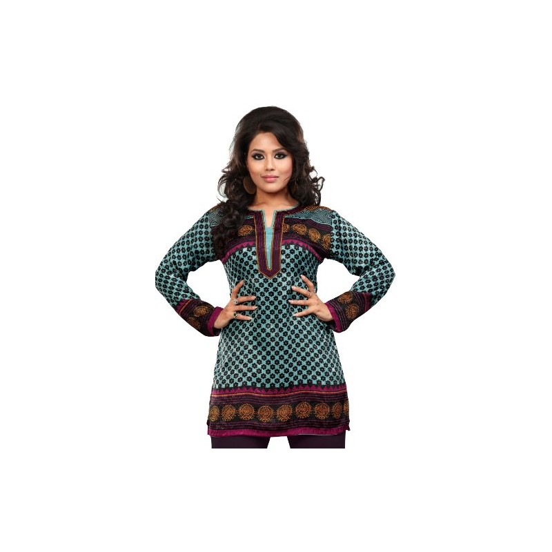 Maple Clothing Kurta India - Túnica estampada para mujer, Azul,