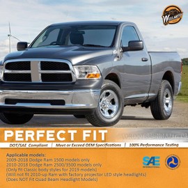 WEELMOTO Dual Beam Headlights for 2009-2012 Dodge Ram 1500 Headlights Assembly Compatible with 2010 2011 2012 Dodge Ram 2500 3500 Replacement Driver and Passenger Side