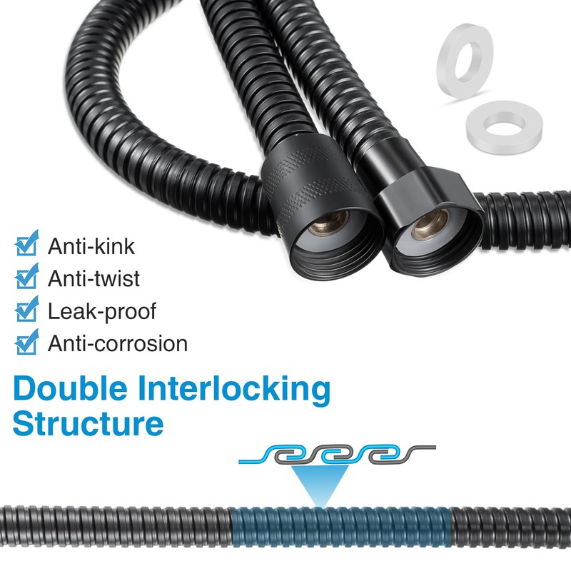 Dreyoo Matte Black Shower Head Hose with Extension Connector, 39