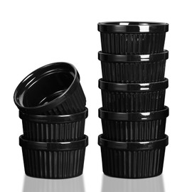 GAOMON Ceramic Ramekins 8 oz, Set of 8, Ramekins for Baking Soufflés, Crème Brûlée, Soufflé, Microwave, Oven and Dishwasher Safe - Black