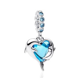 NUNUYAYA Charms 925 Sterling Silver Blue Whales Dangle Pendant with 5A Cubic fit for Charm Bracelet for Woman Mother's Day Christmas Birthday Gift