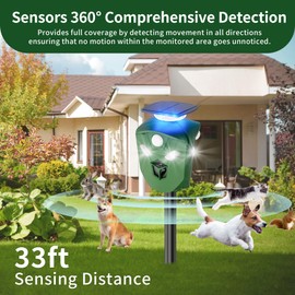 Solar Ultrasonic Animal Repeller Outdoor, 360° All Round Cat Deterrent Outdoor with 6 Flashing Lights and 3 PIR Sensors, Deer Repellent for Repelling Snakes, Raccoons, Cats, Dogs, Rabbits