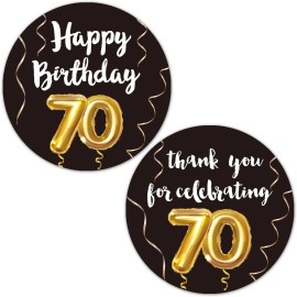 NoBrand 50 Pcs Black and Gold 70th Birthday Thank You Stickers, Thank You for Celebratin