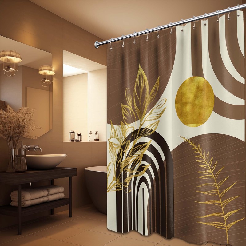 QGHOT Mid Century Modern Black and Brown Shower Curtain Boho