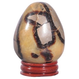 Nupuyai Natural Septarian Dragon Stone Egg with Wooden Stand, Geode Crystal Stone Egg Feng Shui Office Home Decor Meditation Easter Crystal Egg, 50x40mm