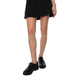 MANA MANA Women's Knee Socks - 2 Pairs Transparent Fabric Classic Design Wide Elastic Waistband Breathable - Women's Knee Socks 15 Denier Versatile Combinable Made in Italy, natural, One size fits all