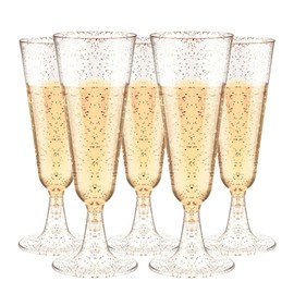 AMFUN 25 Premium Champagne Glasses with Rose Glitter, Reusable Champagne Glasses, Cocktail Glasses, 150 ml Champagne Glasses for Weddings, Parties, Evening Events