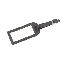 Tony Perotti Italian Cow Leather Buckle Strap Luggage Tag with Plastic Cover in Black