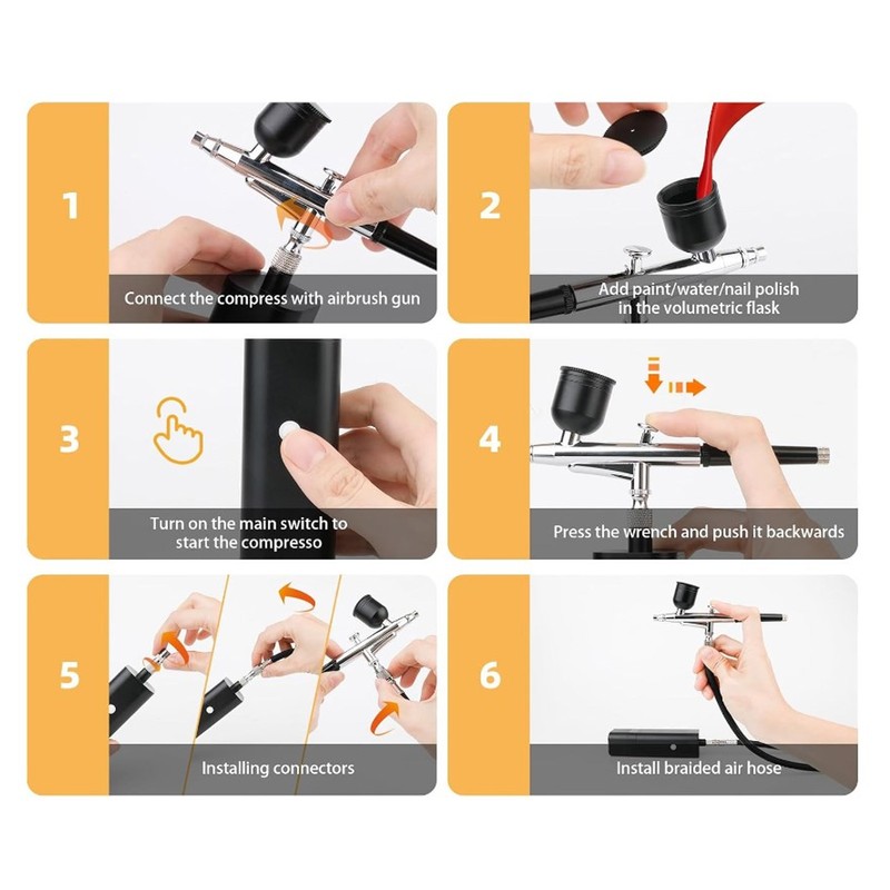 Airbrush Kit 32PSI High Pressure Adjustable Airflow 0.3mm Nozzle Rechargeable