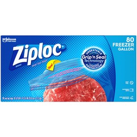 Ziploc Gallon Food Storage Freezer Bags, Grip 'n Seal Technology for Easier Grip, Open, and Close, 80 Count