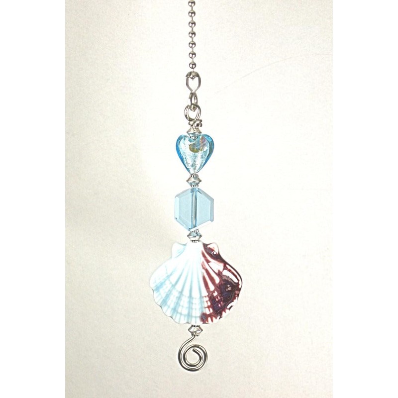 Blue Glass Shell and Heart Ceiling Fan Pull