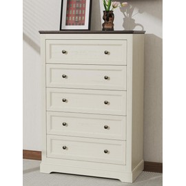 YOCONYO Farmhouse 5 Drawers Dresser, 47.2" Tall Chest of Drawers, Closet Organizers and Storage Drawers, Wood Dresser for Bedroom, Living Room, Hallway and Entryway (White)