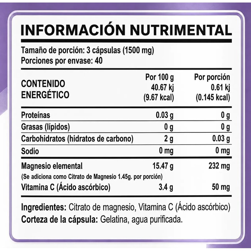 Suplemento de Citrato De Magnesio Puro Con 120 Cápsulas, Well