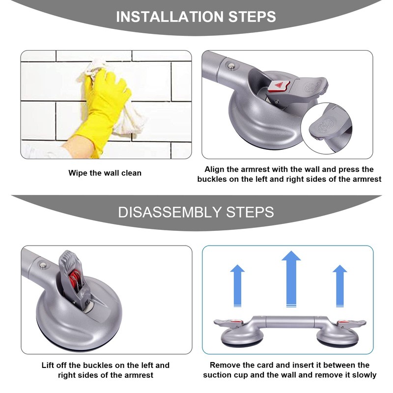 HEINSY 17inch Suction Shower Grab Bar, Portable Shower Handle Bar